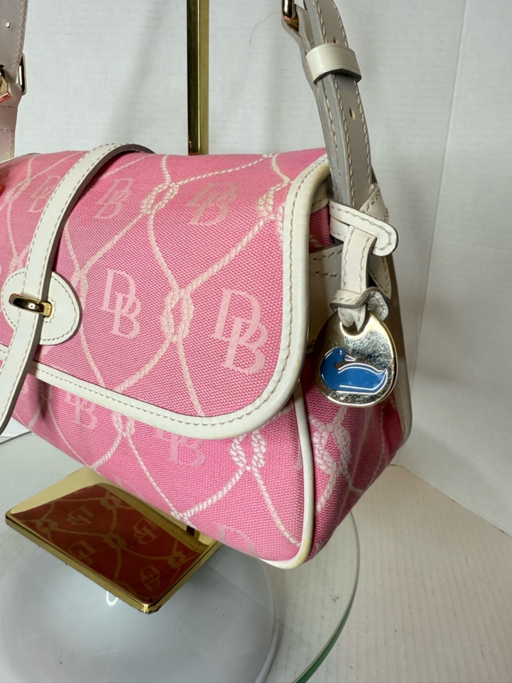 Dooney & Bourke Pink Canvas Monogram Shoulder Bag with White Trim - Picture 3 of 13
